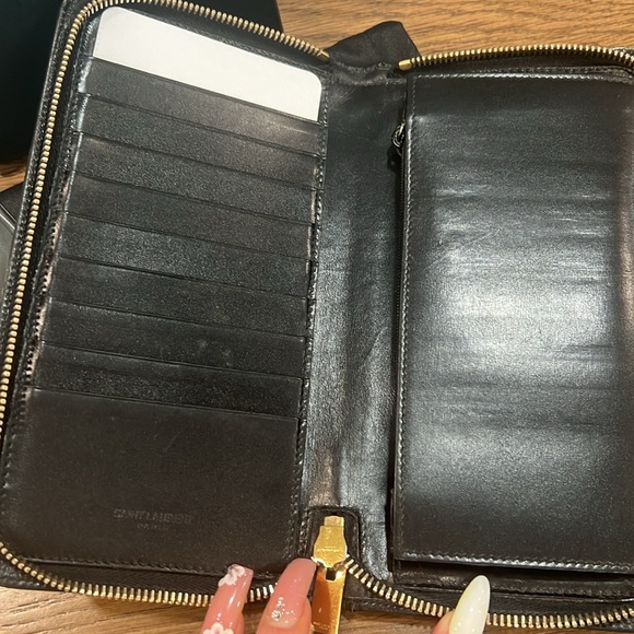 Saint Laurent Tiny Monogram Smooth Leather Zip Wallet Gold Logo - Picture 3 of 7